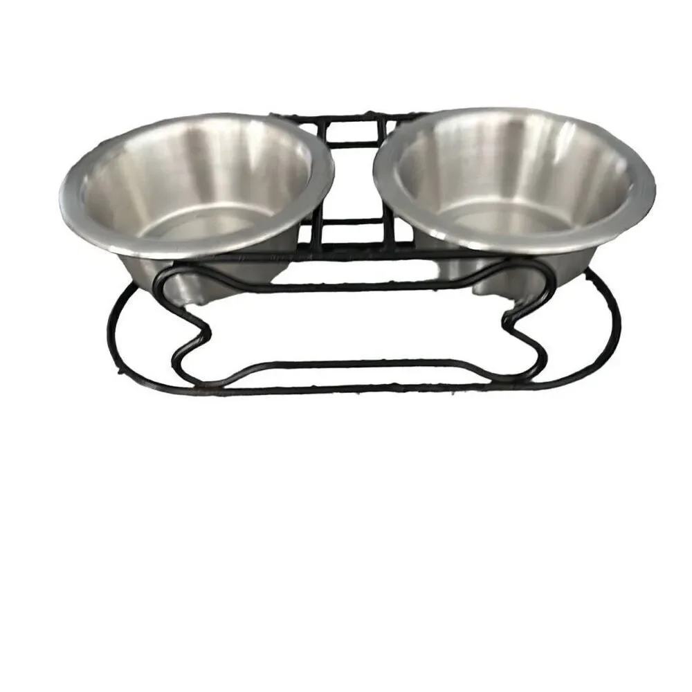 Raised Dog Bowl Stand with 2 Stainless Steel Bowls